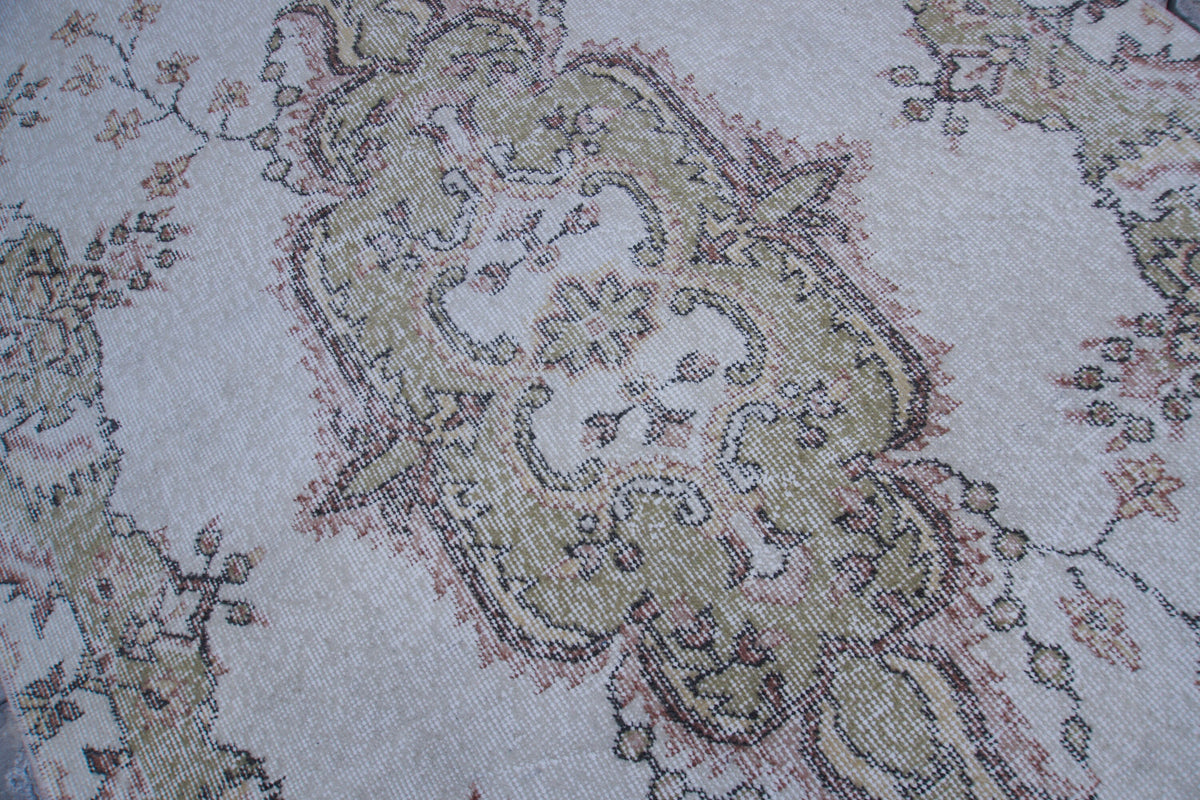 Vintage Turkish Oushak Rug 4x7: Handwoven Wool & Cotton