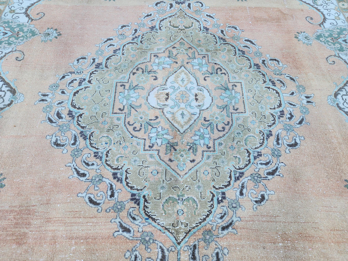 Hand Made Oversized Rug 9x12: Oriental Rustic Decor, Brown and Blue