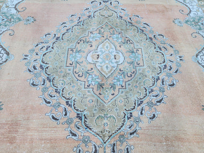 Hand Made Oversized Rug 9x12: Oriental Rustic Decor, Brown and Blue