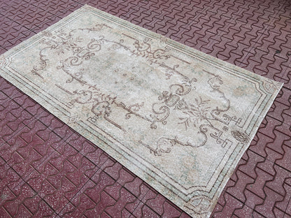 Handwoven Turkish Oushak Rug 4x7: Wool & Cotton Anatolian Carpet