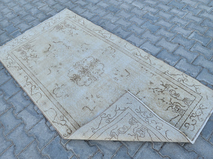 Handwoven Turkish Oushak Rug 4x7: Wool & Cotton Bohemian Kilim