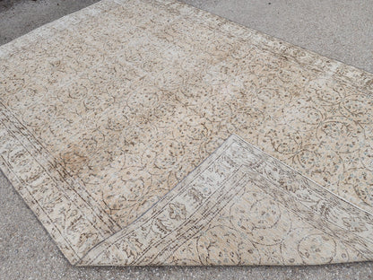 Hand Knotted Wool Rug 6x10: Beige Turkish Oushak Rug