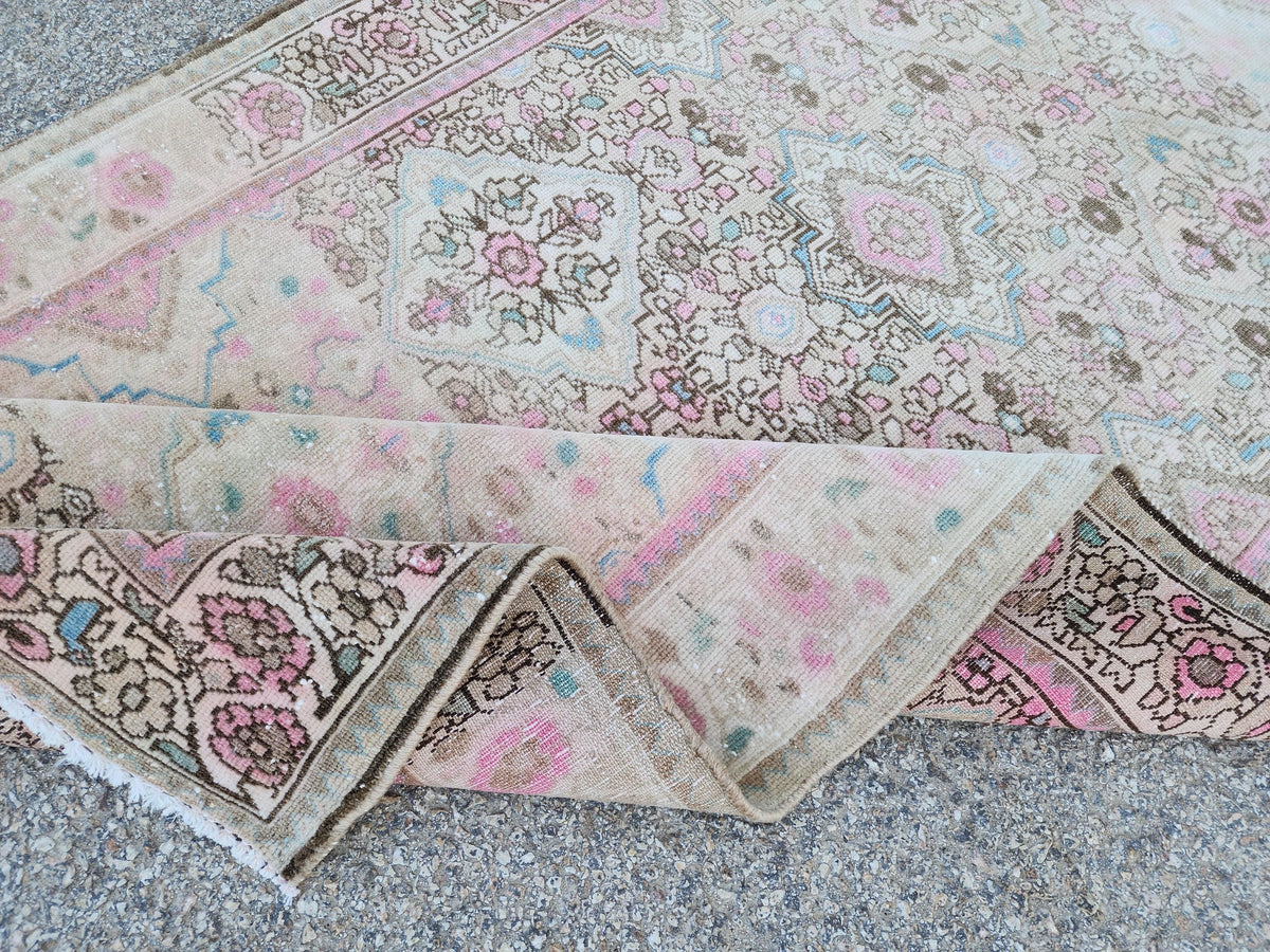 Vintage Neutral Runner Rug 3x9: Hand Knotted, Pink And Brown