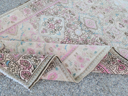 Vintage Neutral Runner Rug 3x9: Hand Knotted, Pink And Brown