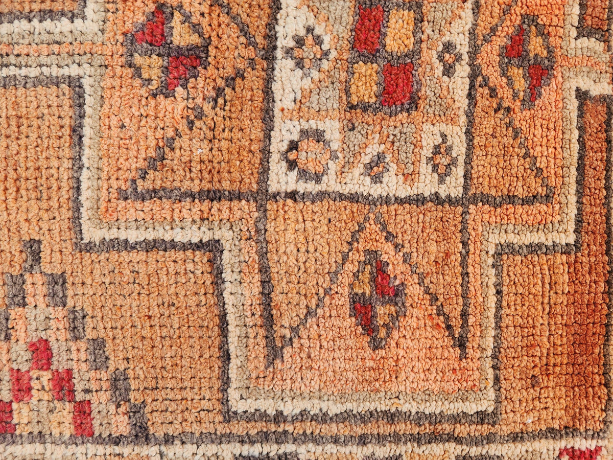 Orange Herki Runner Rug 3x11, Wool on Wool Oriental Decor, Turkish Hand Made, Kitchen Decor