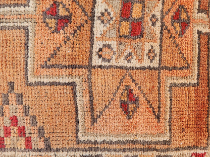Orange Herki Runner Rug 3x11, Wool on Wool Oriental Decor, Turkish Hand Made, Kitchen Decor