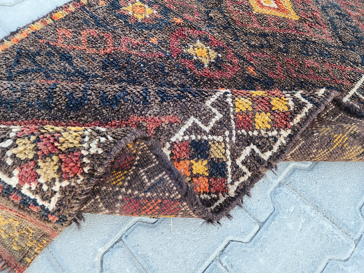 3x9 Vintage Herki Wool Runner Rug: Turkish Bohemian Hallway Rug