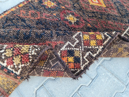 3x9 Vintage Herki Wool Runner Rug: Turkish Bohemian Hallway Rug