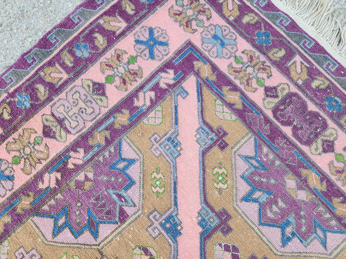 Vintage Soumak Kilim 7x11: Hand Knotted, Green and Purple