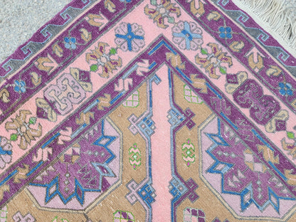 Vintage Soumak Kilim 7x11: Hand Knotted, Green and Purple
