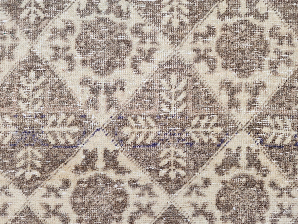 3x7 Vintage Area Rug, Brown Geometric Design Carpet, Hand Made Turkish Wool