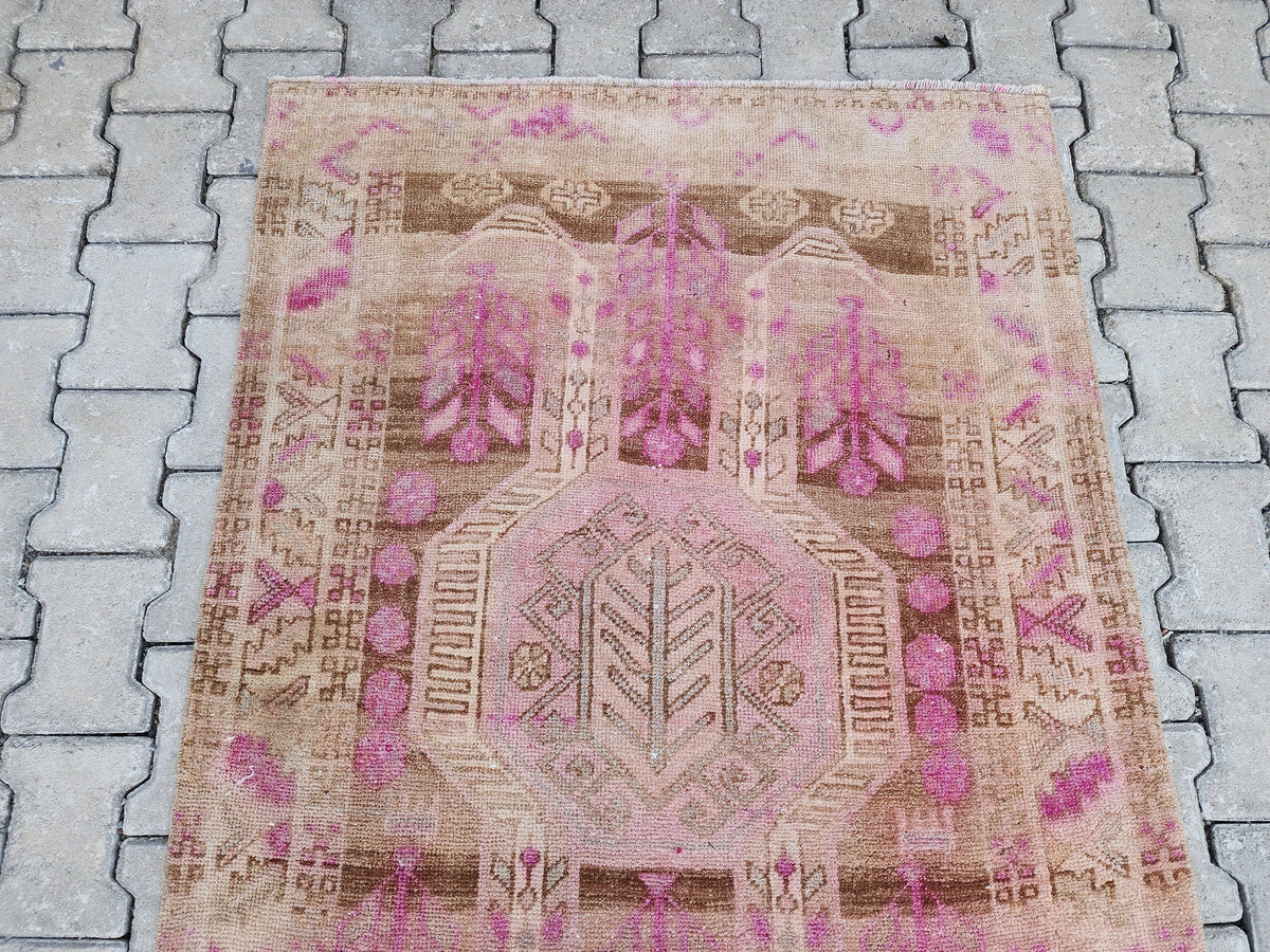 3x11 Pink Wool Runner Rug, Hand-Knotted Hallway & Entryway Rug, Neutral Boho Decor