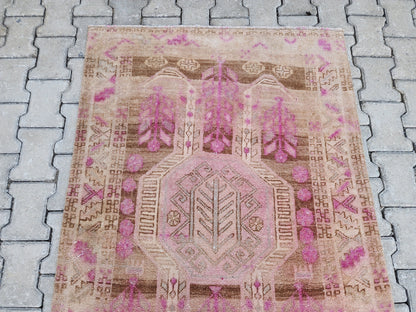 3x11 Pink Wool Runner Rug, Hand-Knotted Hallway & Entryway Rug, Neutral Boho Decor