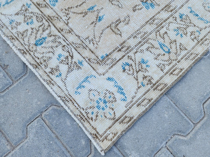 Handwoven Turkish Oushak Rug: 4x7 Neutral Wool & Cotton