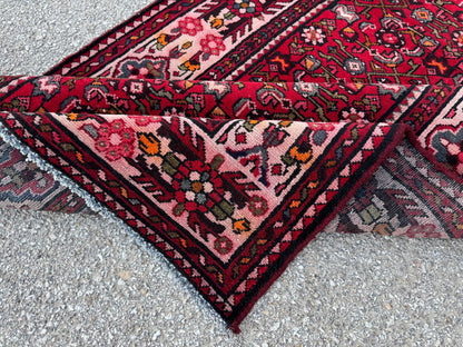 3x10 Red Wool Persian Runner Rug, Hand Knotted Hallway Decor