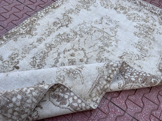 Handwoven Turkish Oushak Rug 4x7: Wool & Cotton Bohemian Rug