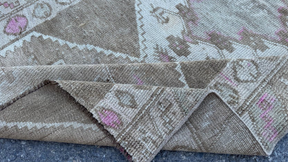 4x8 Kars Wool Runner Rug, Hand Knotted Rustic Decor, Beige and Brown