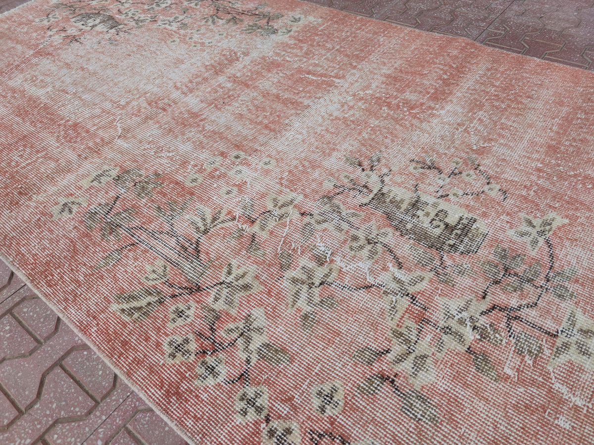 Handwoven Turkish Oushak Rug: Bohemian Wool & Cotton Area Rug (3.4x6.7)