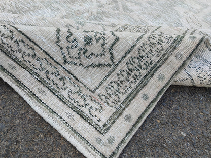 6x10 Hand Knotted Wool Rug: Neutral Green Mid-Century Decor