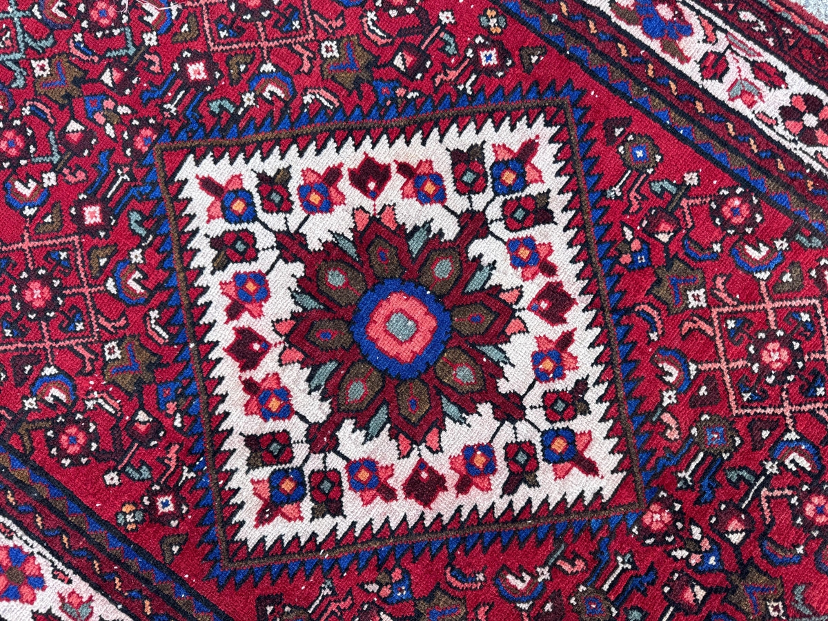Hand Made Runner Rug 3x10, Red wool, Oriental Rustic Decor