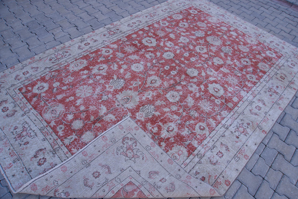 Handmade Turkish Isparta Rug 7x10: Vintage Oriental Cotton-Wool Blend