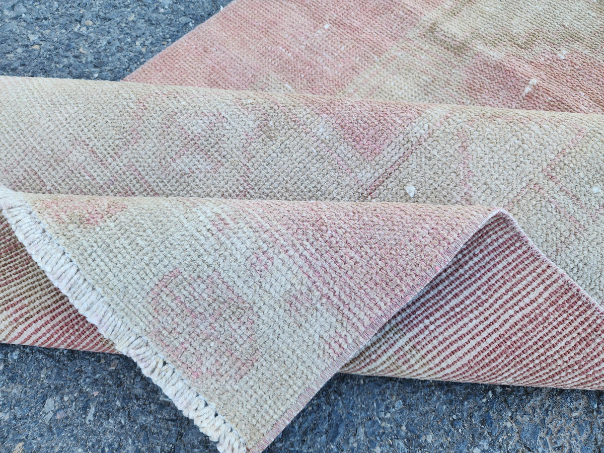 Neutral Runner Rug 2.7x13.7 ft, Stair Wool Runner Rug, Powder Pink Hand Made Decor