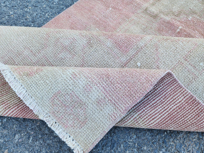Neutral Runner Rug 2.7x13.7 ft, Stair Wool Runner Rug, Powder Pink Hand Made Decor