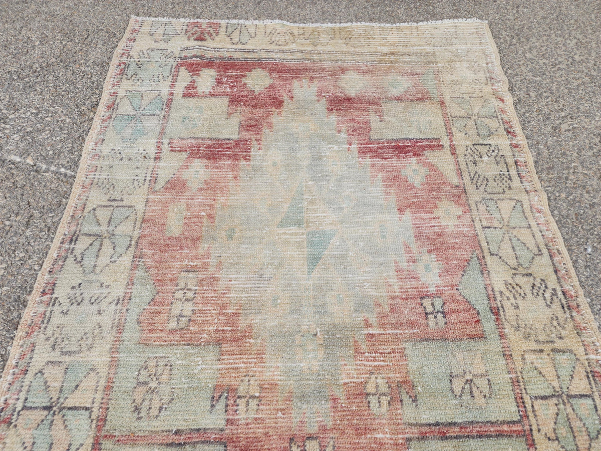 3x8 Vintage Anatolian Rug, Turkish Boho Hand Made Carpet, Hallway Runner