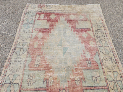 3x8 Vintage Anatolian Rug, Turkish Boho Hand Made Carpet, Hallway Runner