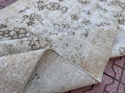 Handwoven Turkish Oushak Rug 4x7: Wool & Cotton Vintage Design