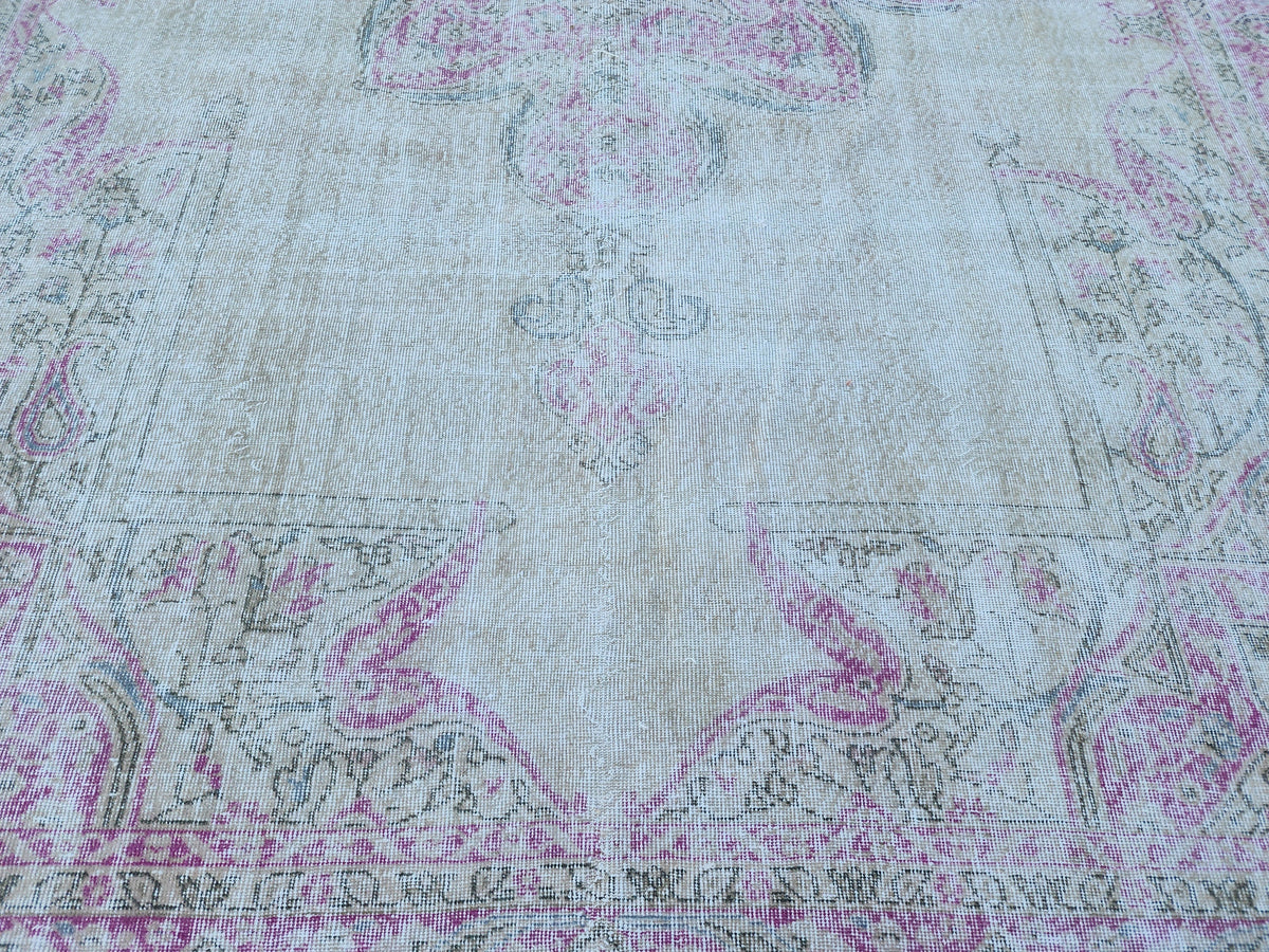 8x11 Vintage Oushak Rug: Pink Wool Turkish Rug