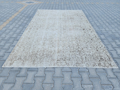 6x9 Vintage Oushak Rug: Hand-Knotted Neutral Bohemian Rug