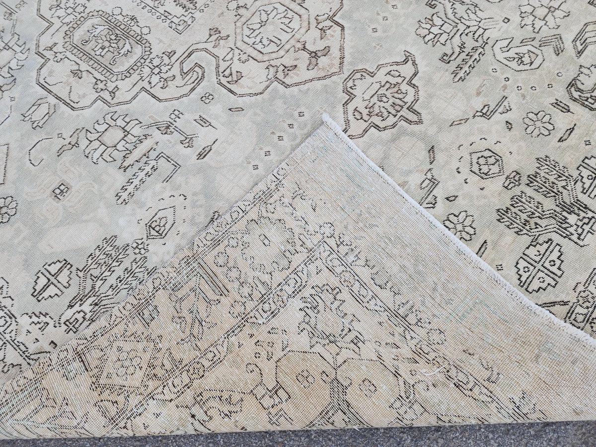 Neutral Large Rug 9x12, Hand Knotted, Green and Beige Rug, Living Room Decor