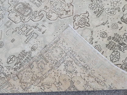 Neutral Large Rug 9x12, Hand Knotted, Green and Beige Rug, Living Room Decor