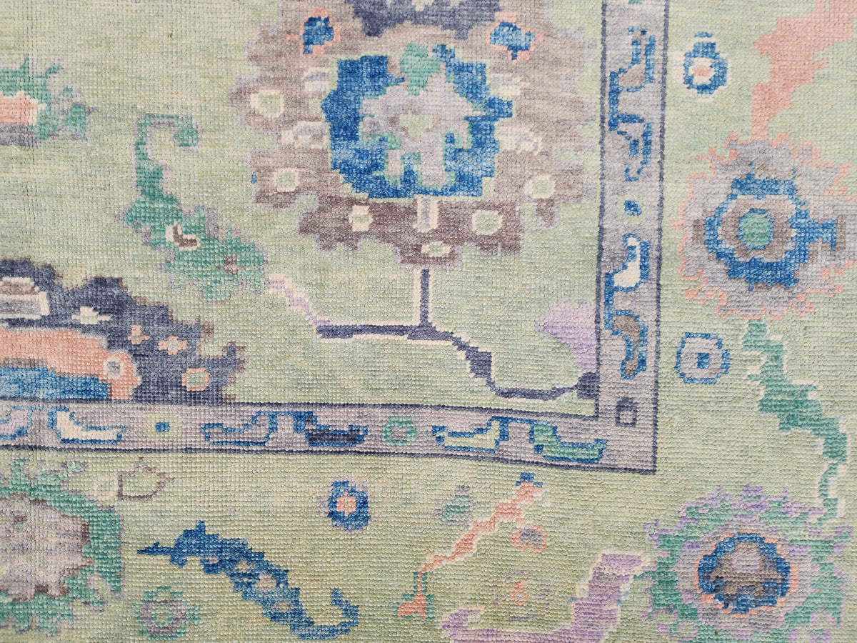 8x10 Oushak Rug: Eco Friendly Carpet,Handwoven Turkish Wool, Pastel Green Vintage Style