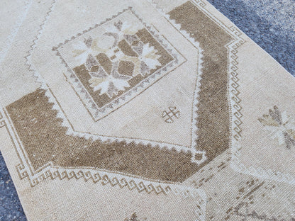 3x12 Neutral Runner Rug, Home Decor, Turkish Hand Made Up Cycled Wool