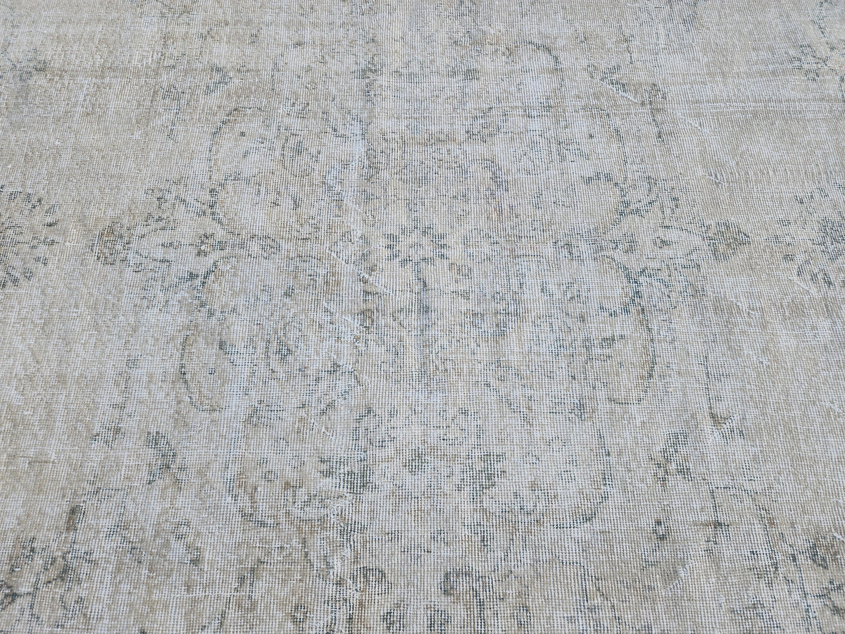 7x10 Medallion Turkish Rug, Oriental Living Room Decor, Beige and Soft Green