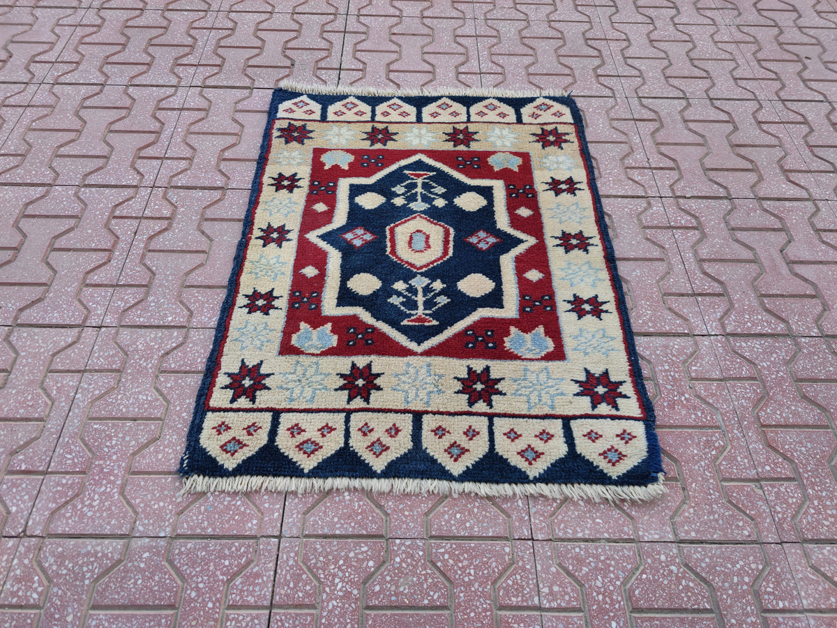 Vintage Handwoven Turkish Rug: Bohemian Oushak Small Rug (2x3)