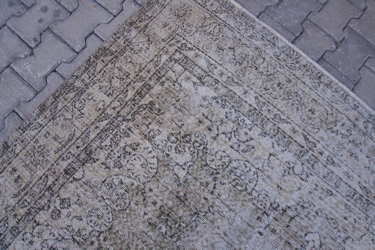 Neutral Area Rug 6x10, Handwoven Oushak Carpet, Grey Turkish Wool & Cotton