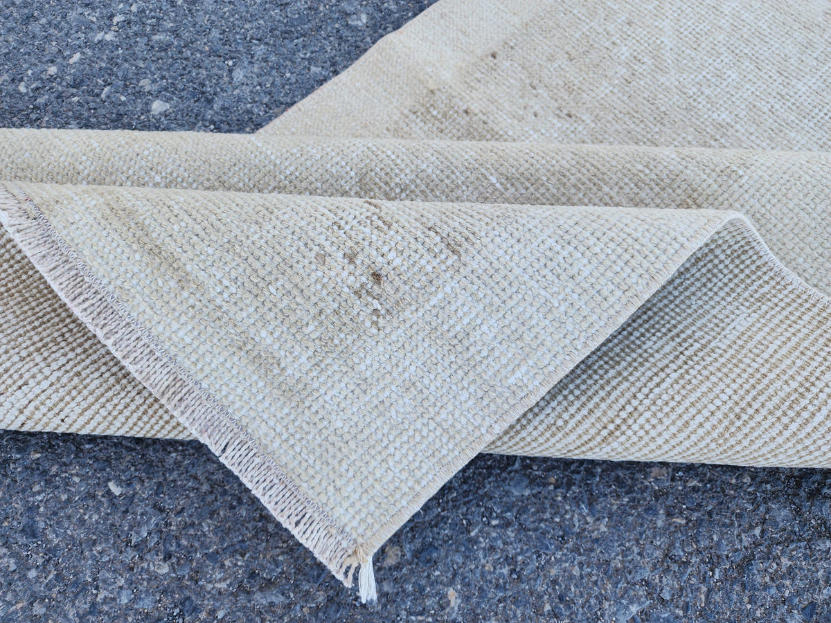 Hand Made Runner Rug 2.7 x 11.4 ft, Turkish Neutral Muted Wool Runner, Kitchen Runner