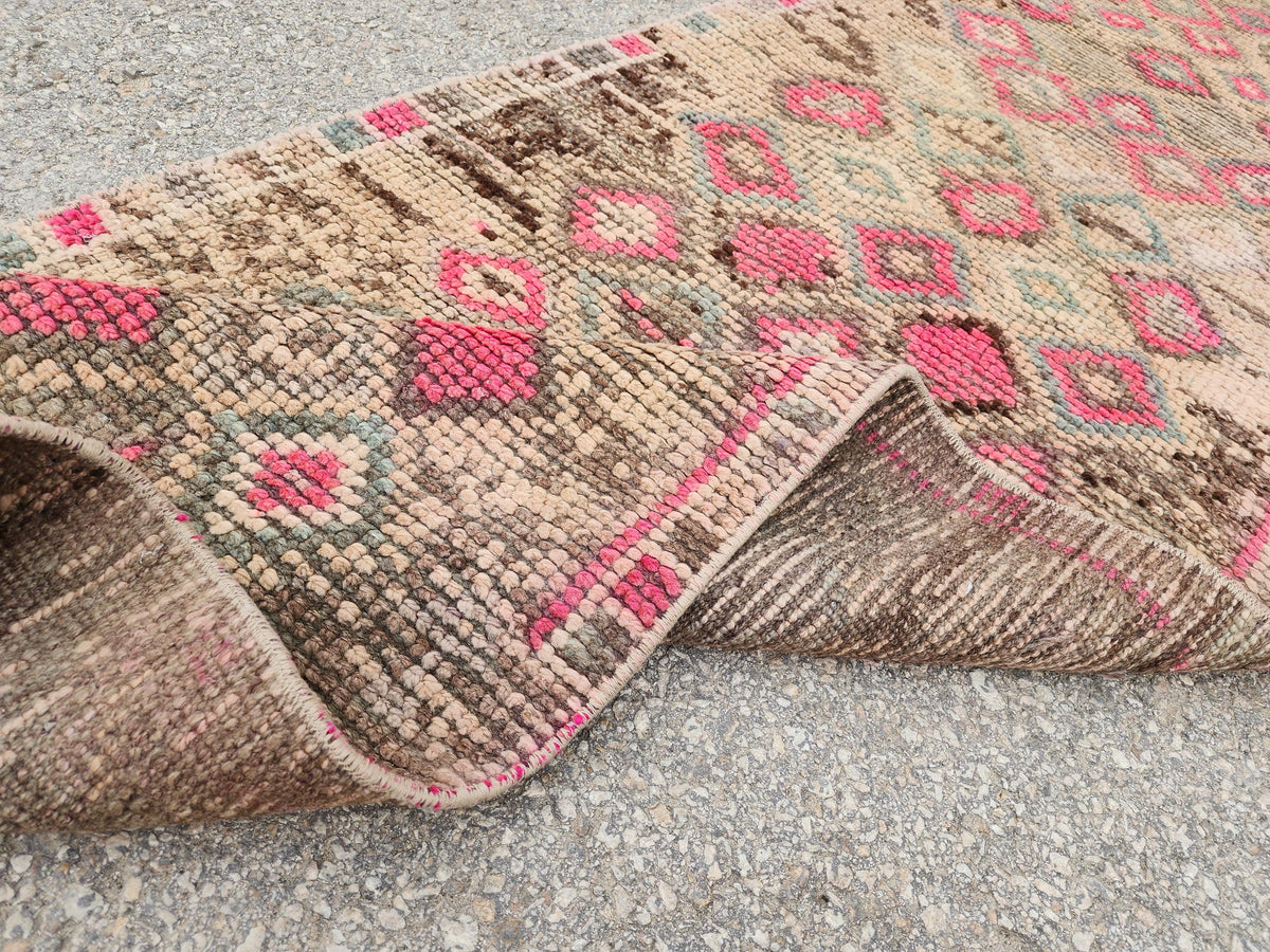 2x13 Geometric Herki Runner Rug, Oriental Hand Made, Stair Wool Soft Runner