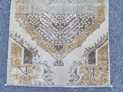 3x11 Neutral Turkish Rug, Hand Made Oriental Wool Decor, Boho Decor, Hallway Decor Rug