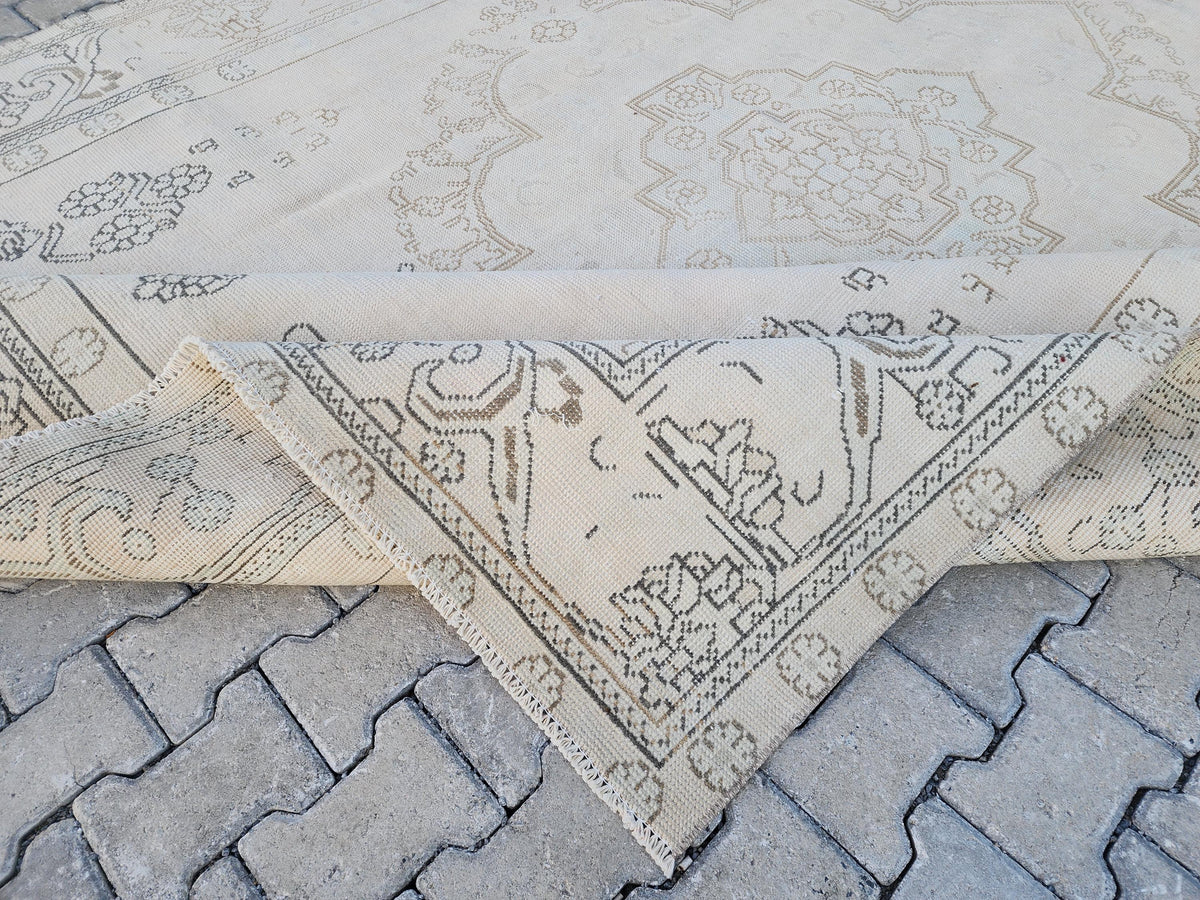 Neutral Wool Rug 9x12: Hand Knotted Oriental Turkish Wool, Home Rustic Decor
