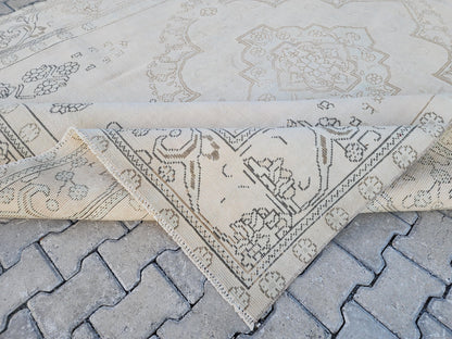 Neutral Wool Rug 9x12: Hand Knotted Oriental Turkish Wool, Home Rustic Decor