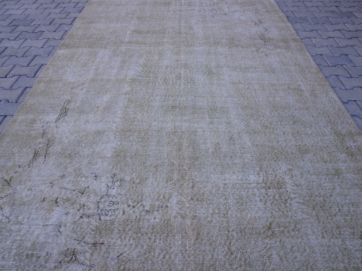 6x10 Neural Turkish Oushak Rug: Green Neutral Wool Bohemian Rug