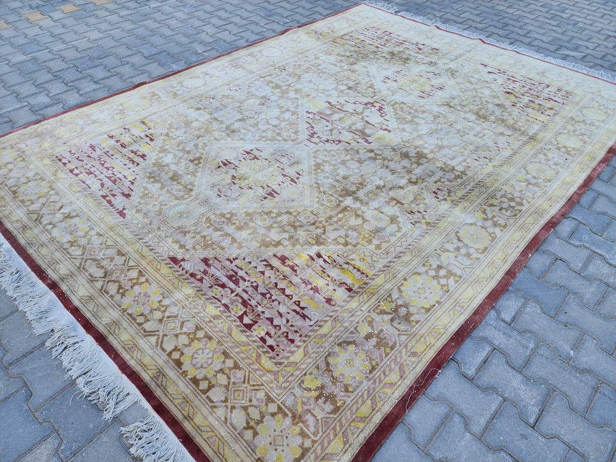 Vintage Oushak Rug 8x11: Hand-knotted Neutral Wool Oriental Rug