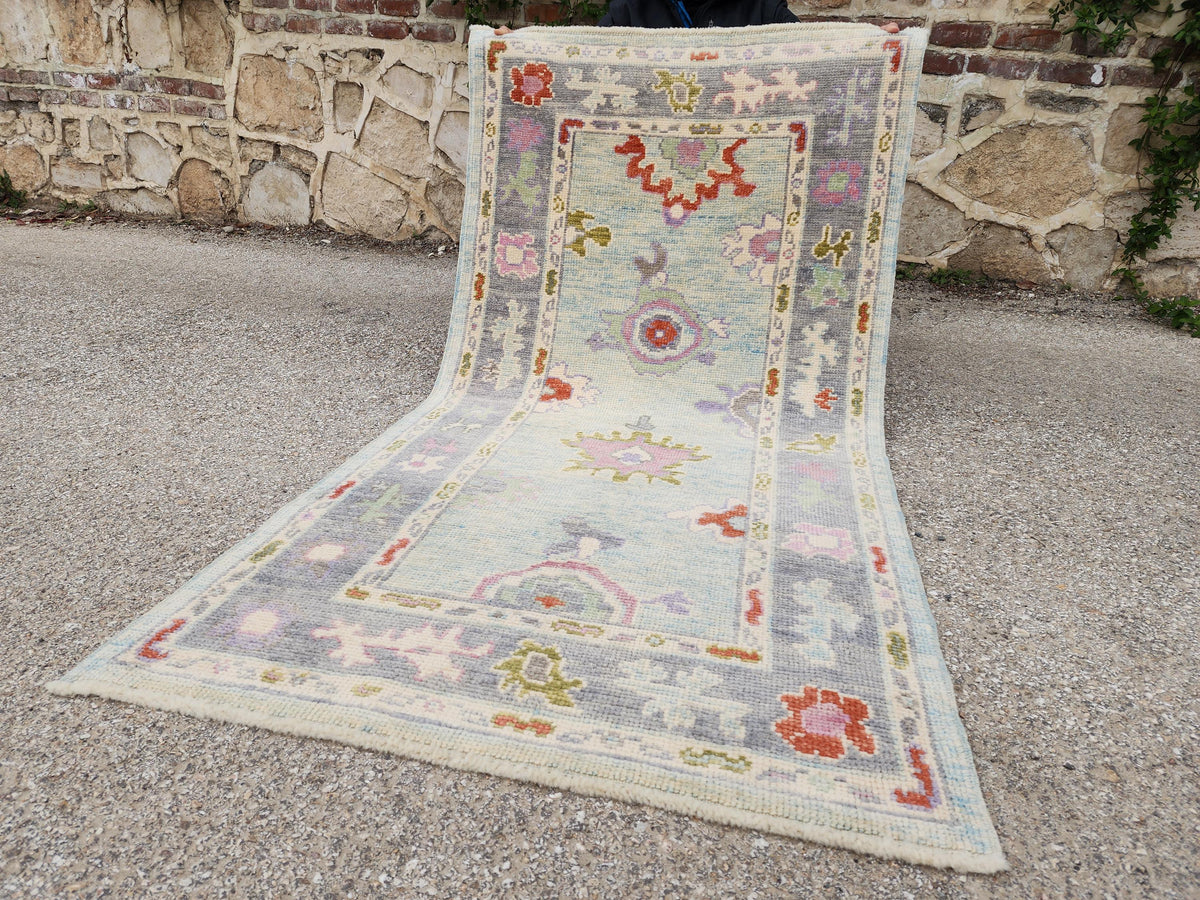 3x6 Oushak Rug: Pastel Turkish Wool Runner, Boho Hallway Rug