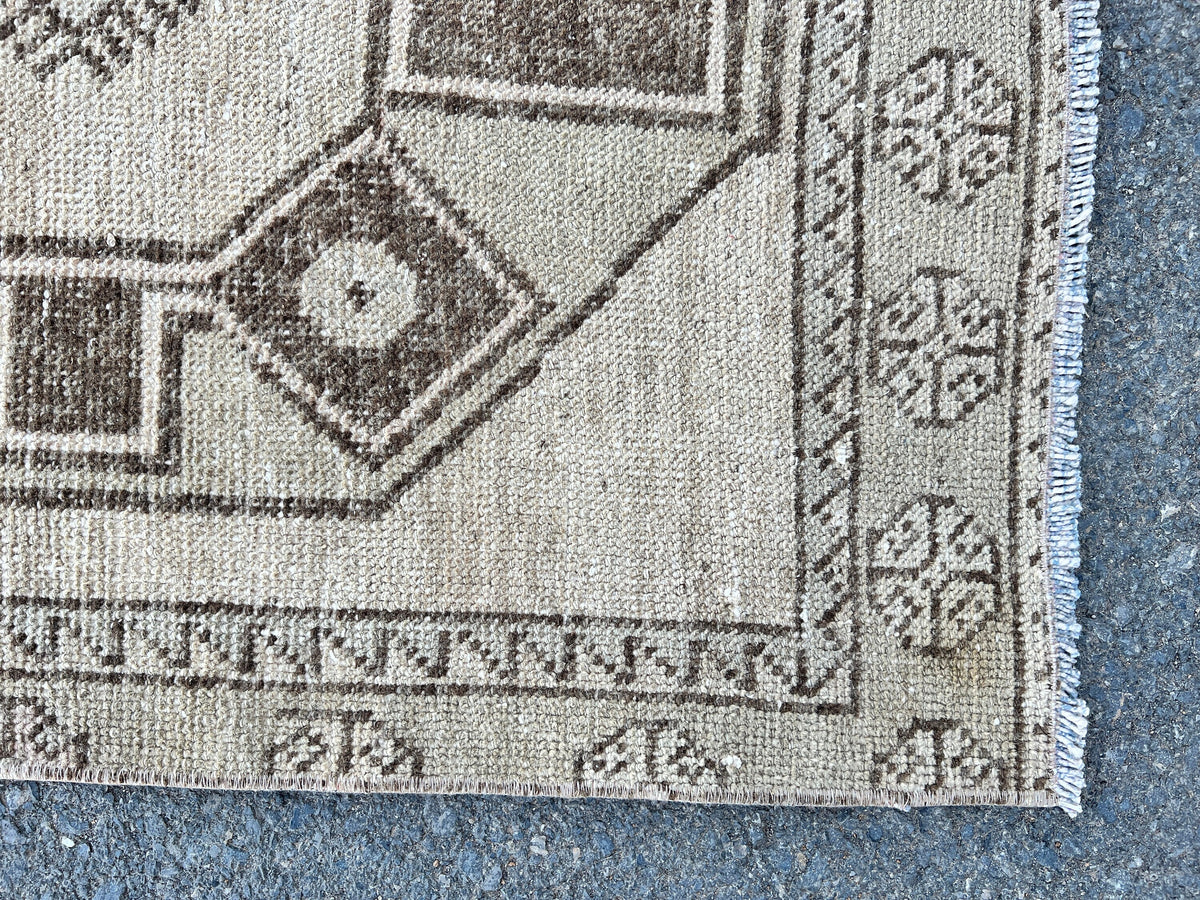 Vintage Turkish Wool Runner Rug: 3x13 Brown Oriental Rug