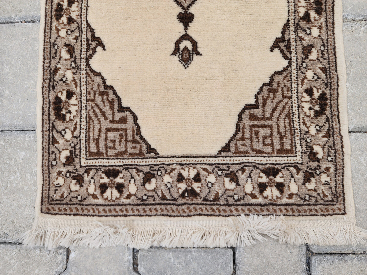 Vintage Turkish Oushak Rug 1x3: Beige Ottoman Wool Rug