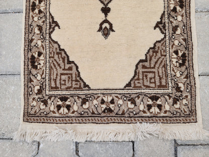 Vintage Turkish Oushak Rug 1x3: Beige Ottoman Wool Rug